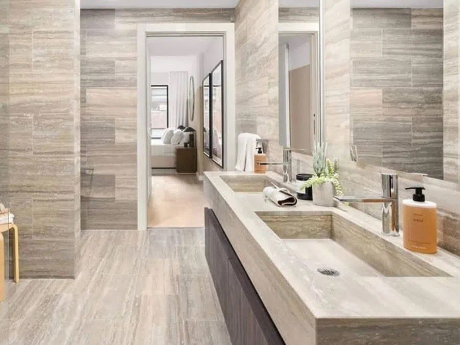 Roman Silver Travertine Bathroom